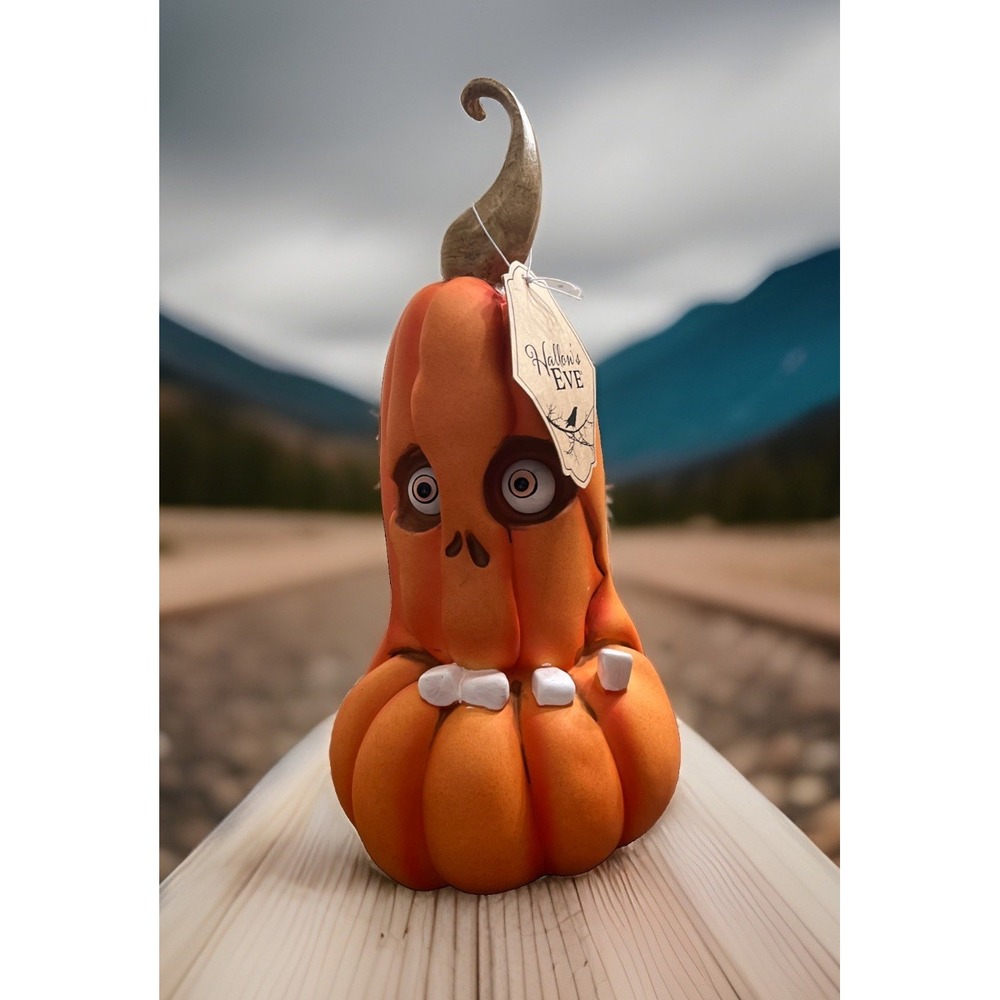 Hallows Eve Halloween Funny Face Pumpkin Figurine Tabletop Decor 11.75"